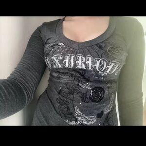 & Other Stories Charcoal Graphic Long Sleeve Top